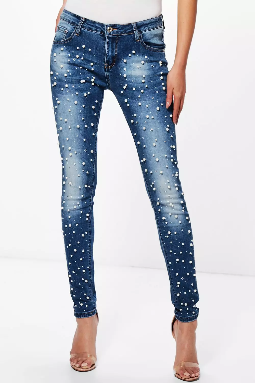 Jeans with hot sale pearl embellishments